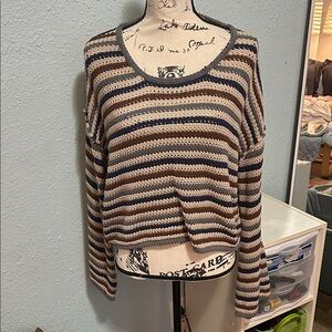Eesome Striped Crew Neck Sweater - Beige and Navy